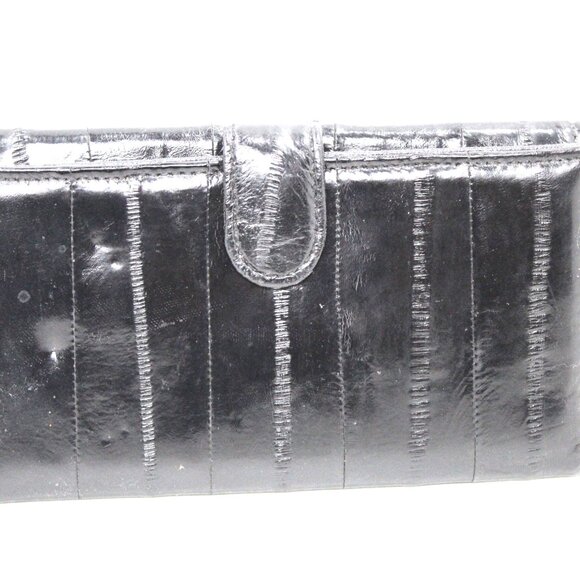 Vintage Mundi Genuine Black Soft EEL Skin Leather Wallet Double Snap Opening - Picture 1 of 8